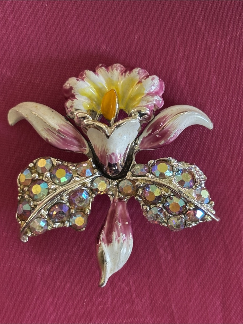 Vintage Iris & Rhinestone Pin
